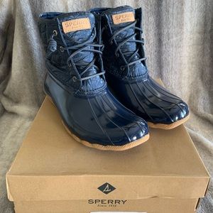 Sperry Saltwater Nylon Quilted Duck Boots Navy